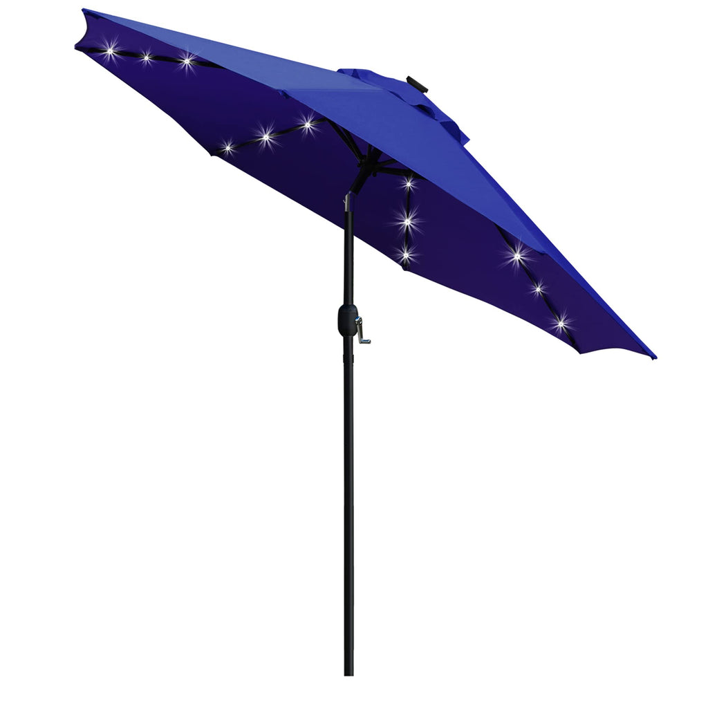 9' Solar LED Patio Umbrella, 8 Ribs, Tilt & Crank (Navy Blue) B6284