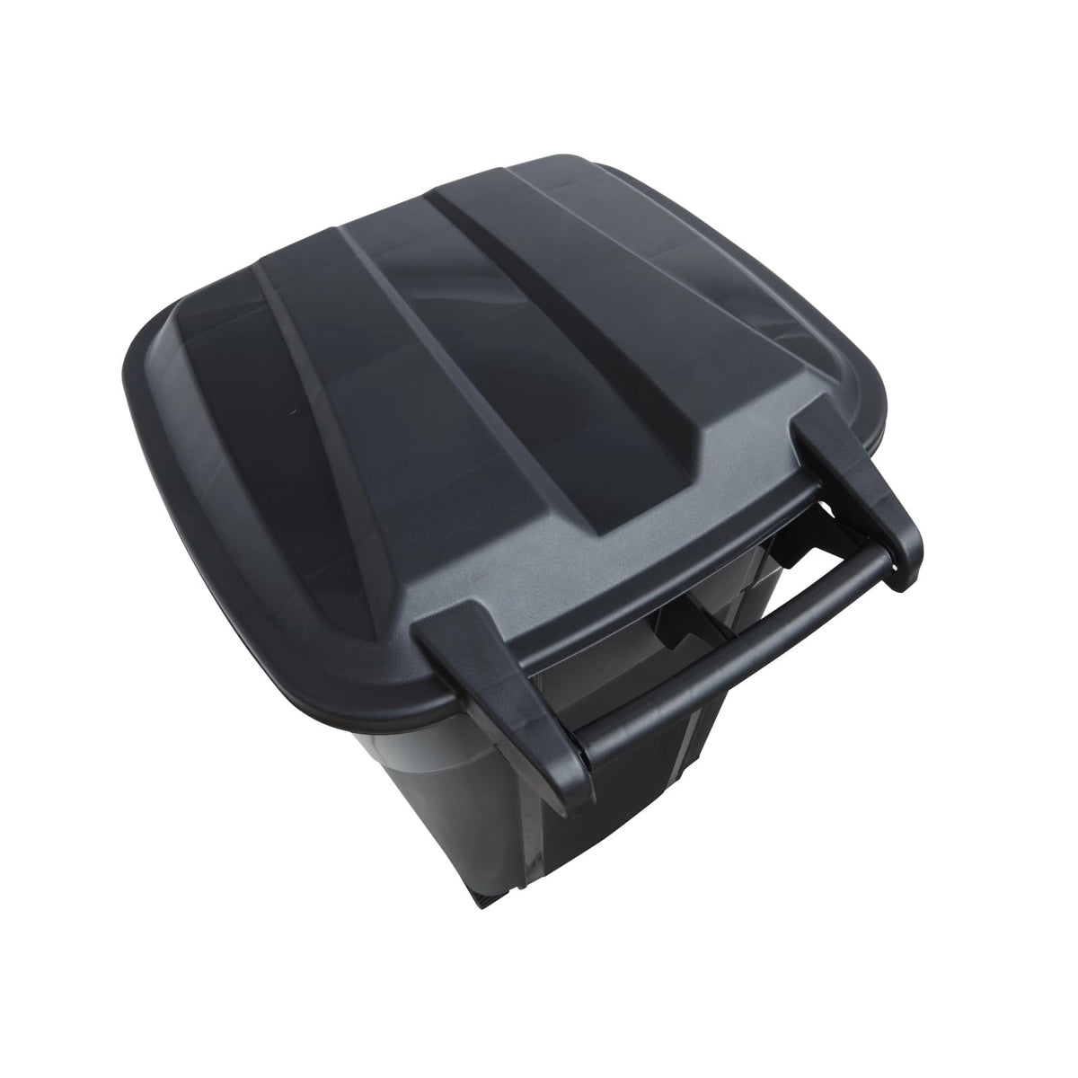 32 Gallon Black Wheeled Plastic Garbage Can with Attached Lid L6397