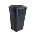 32 Gallon Black Wheeled Plastic Garbage Can with Attached Lid L6397
