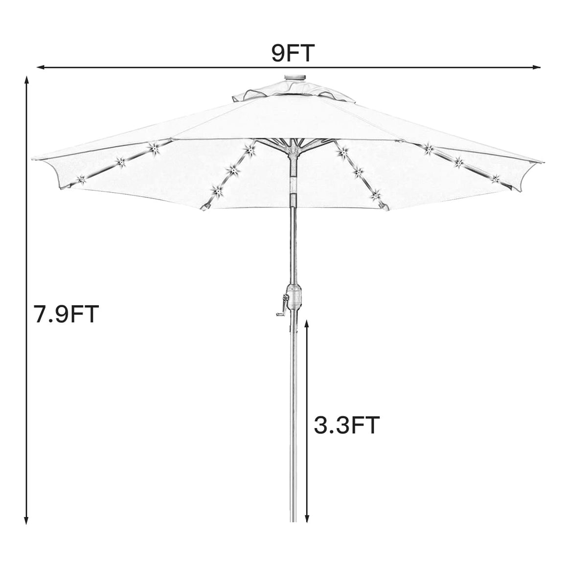 9' Solar LED Patio Umbrella, 8 Ribs, Tilt & Crank (Navy Blue) B6284