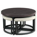 Round Coffee Table Set with 4 Gray Linen Stools I968