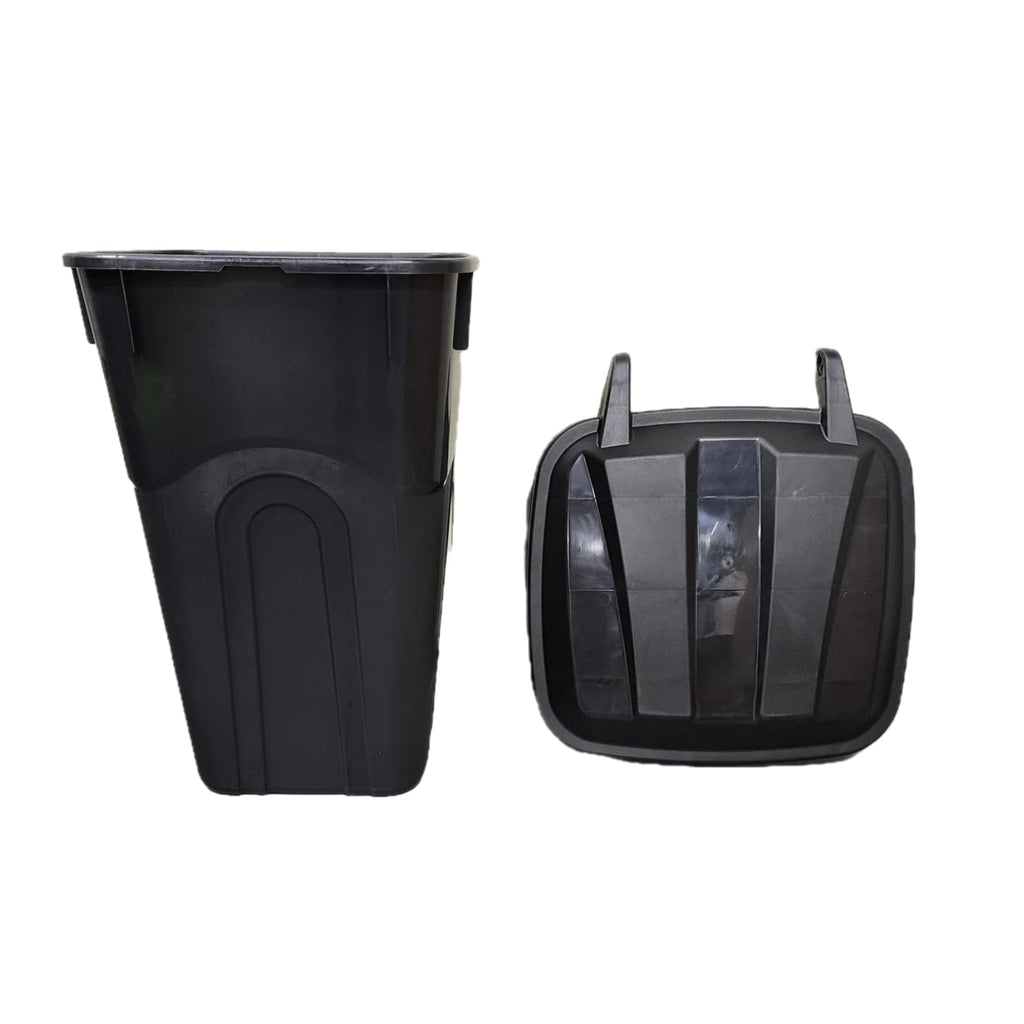 32 Gallon Black Wheeled Plastic Garbage Can with Attached Lid L6397
