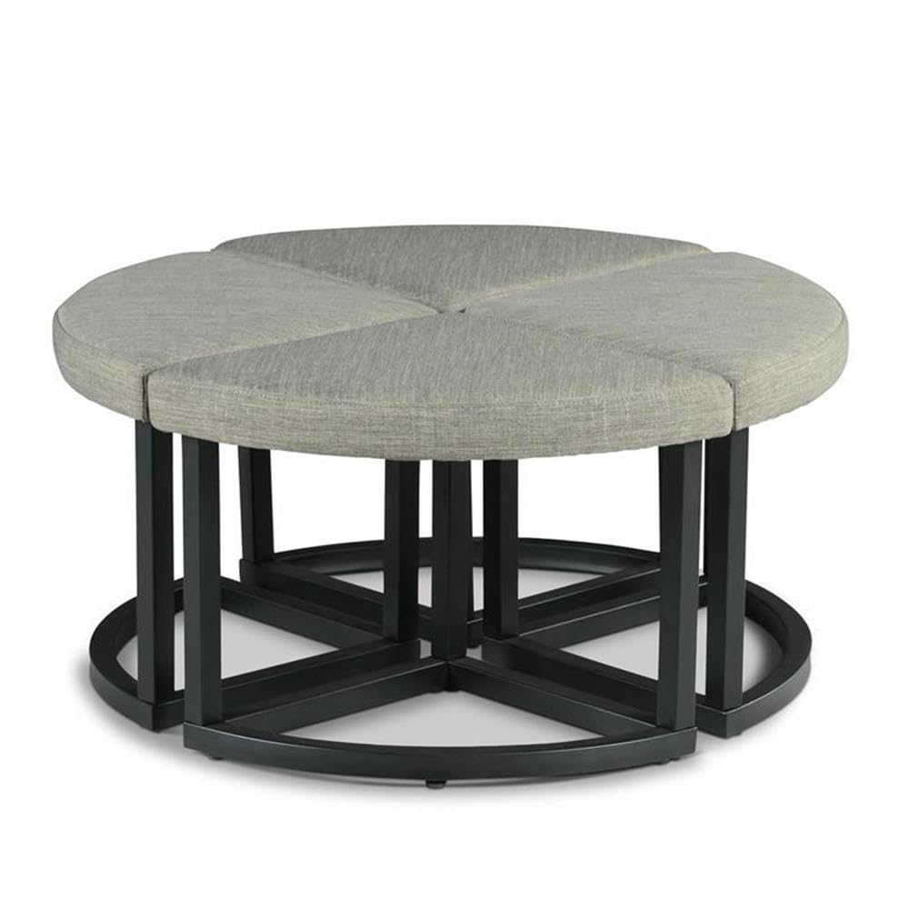 Round Coffee Table Set with 4 Gray Linen Stools I968