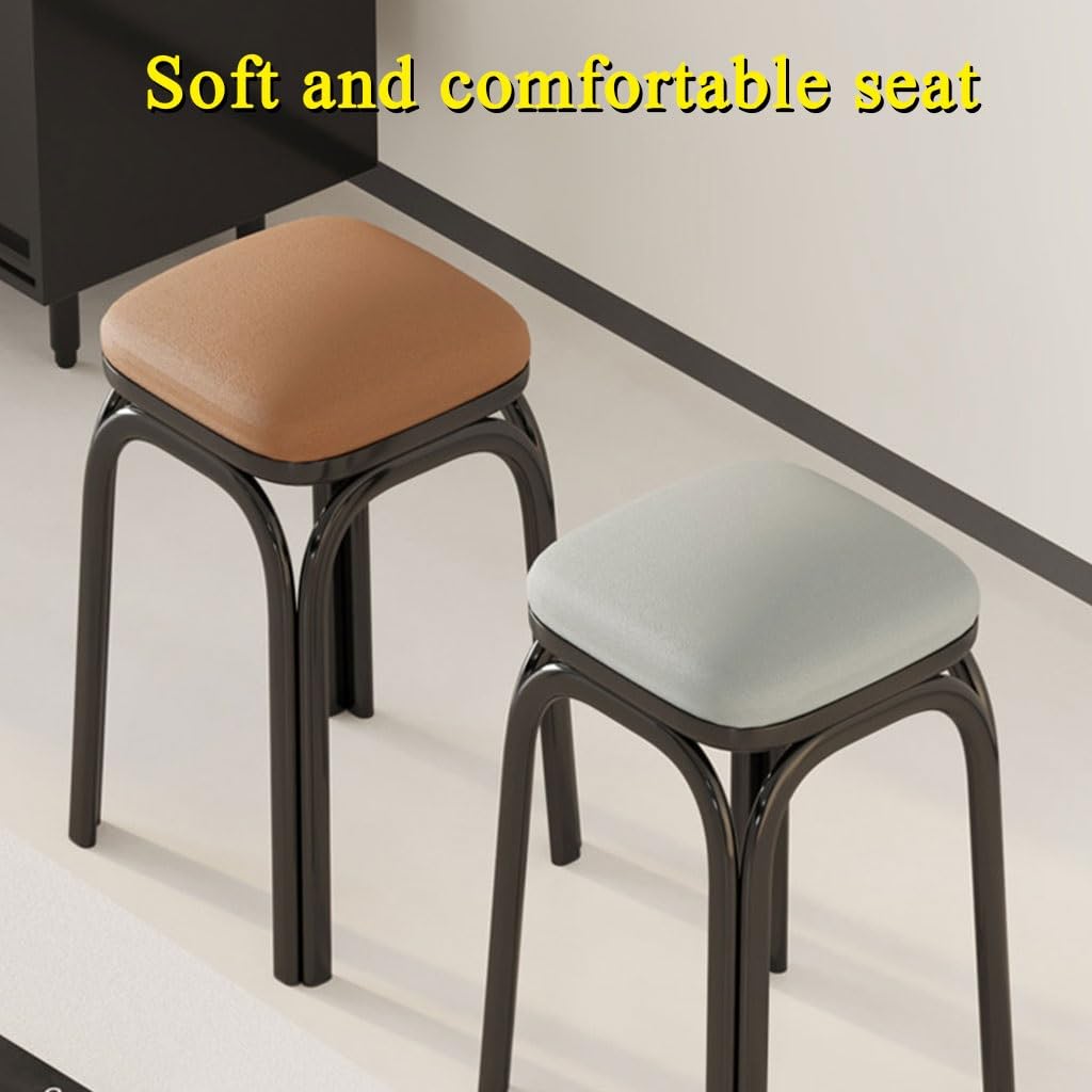 Light Grey Square Stacking Stools with Steel Legs C156