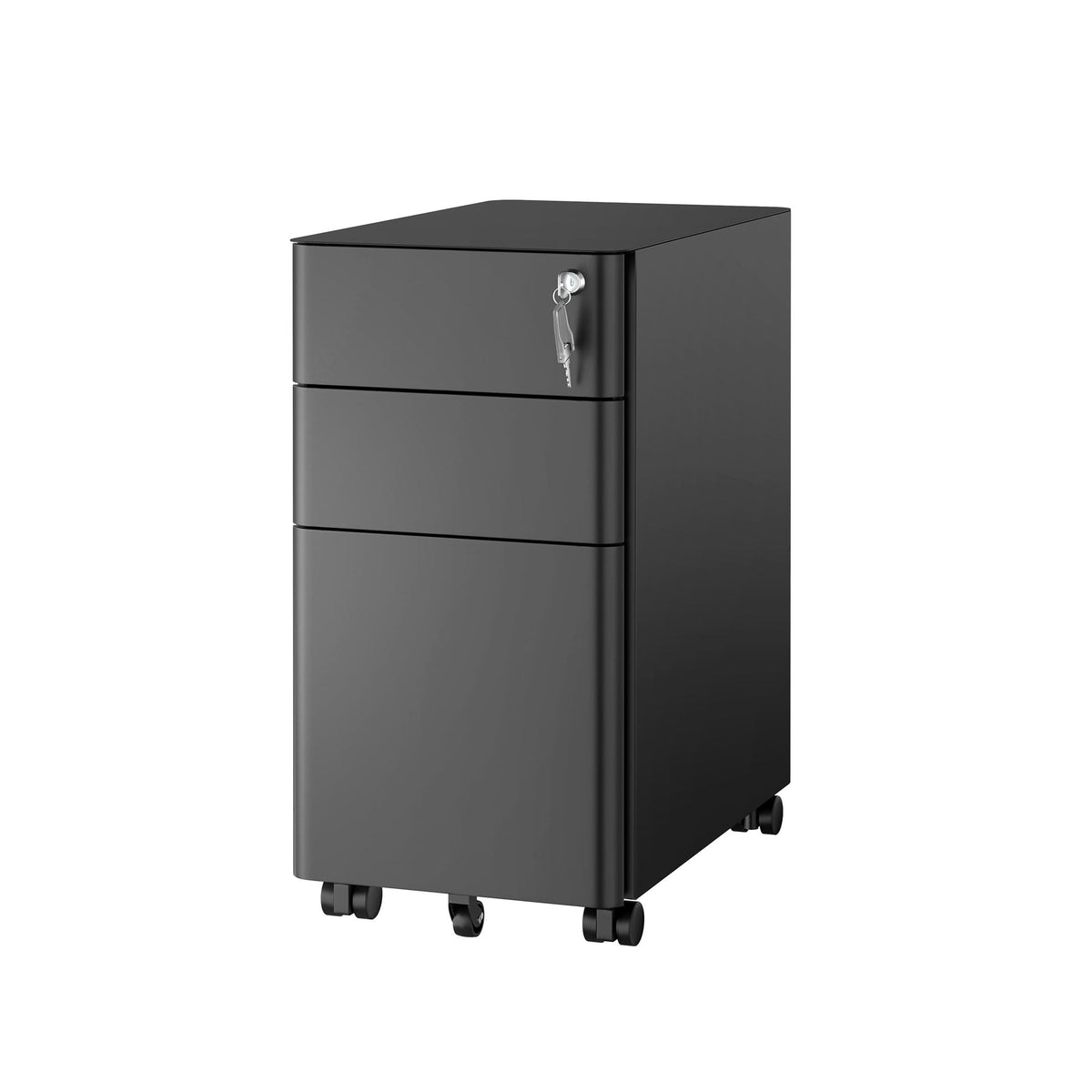 Black 3 Drawer Rolling File Cabinet with Lock M537