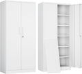 White Metal Storage Cabinet with 2 Doors and 5 Adjustable Shelves I49957