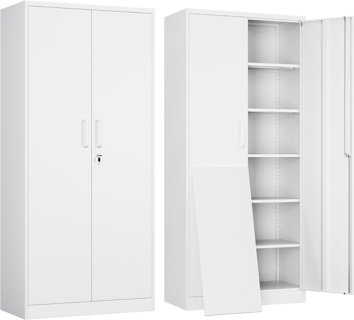 White Metal Storage Cabinet with 2 Doors and 5 Adjustable Shelves I49957