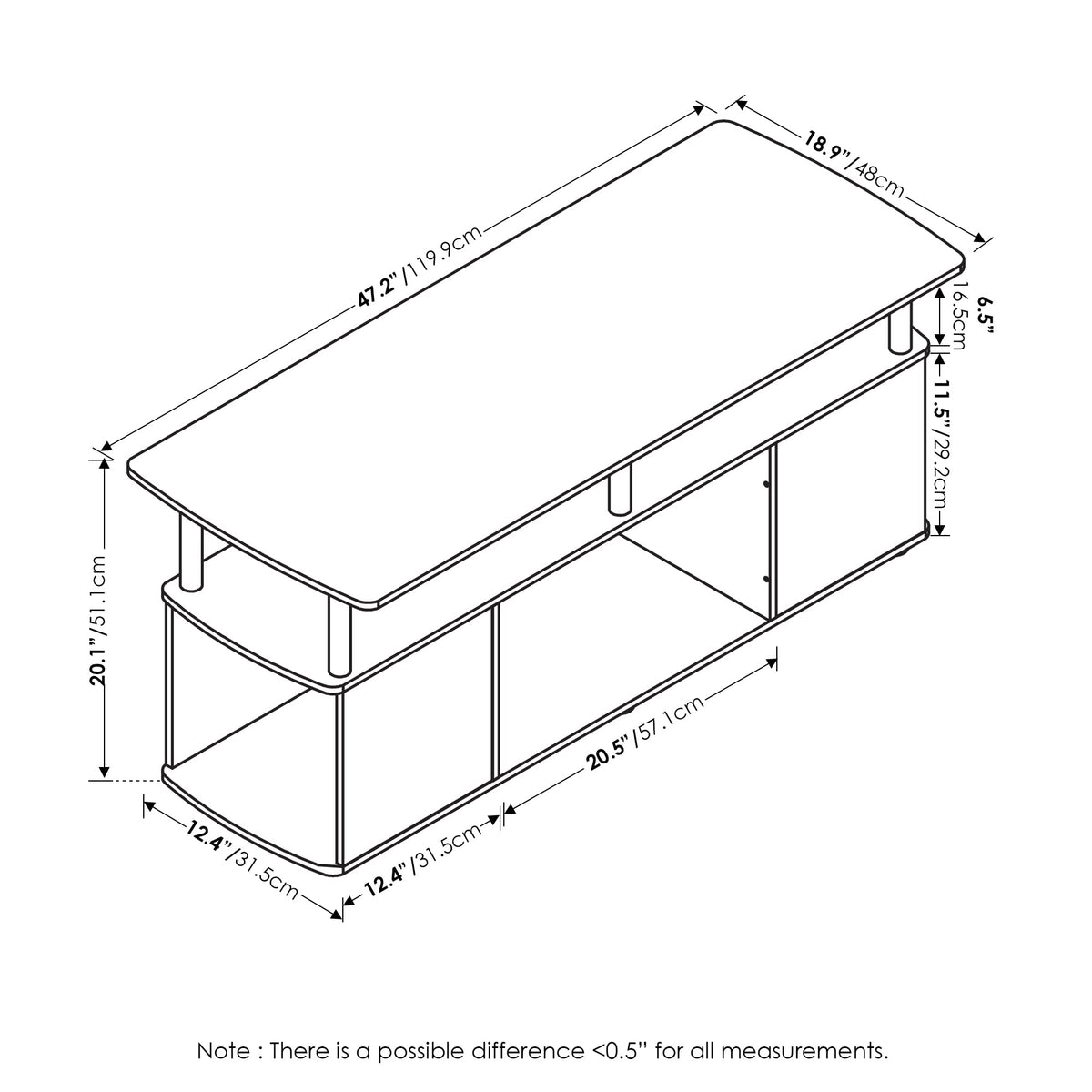 3-Tier TV Stand with Open Shelf up to 50 Inch R9815