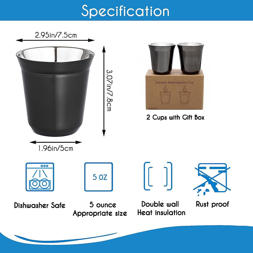 French Press 12 oz, Stainless Steel Espresso Cup 2pcs Set Double Wall Insulated 5 oz Z181347