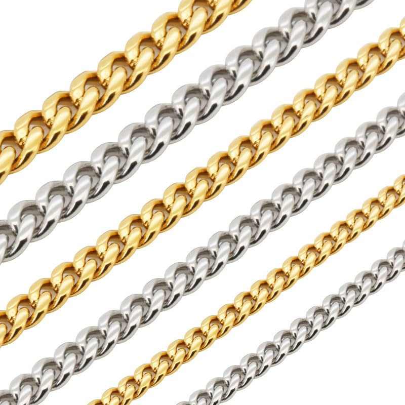 316L Stainless Steel 18k Yellow Gold Plated Cuban Link Chain Necklace Bracelet D574723