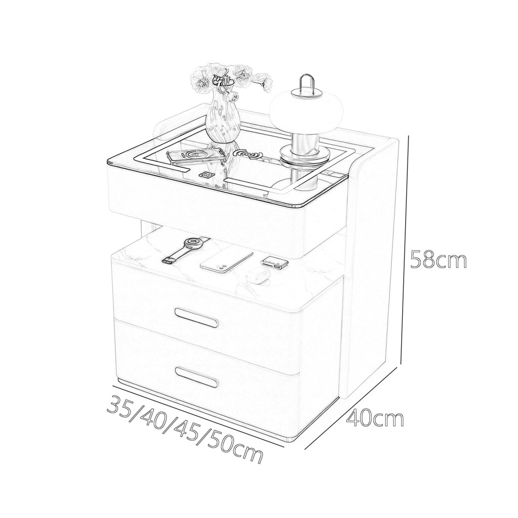 Smart Nightstand with 2 Storage Drawer, Wireless Charging Station, 3-Color Adjustable LED Light, Solid Wood Side Table K7391