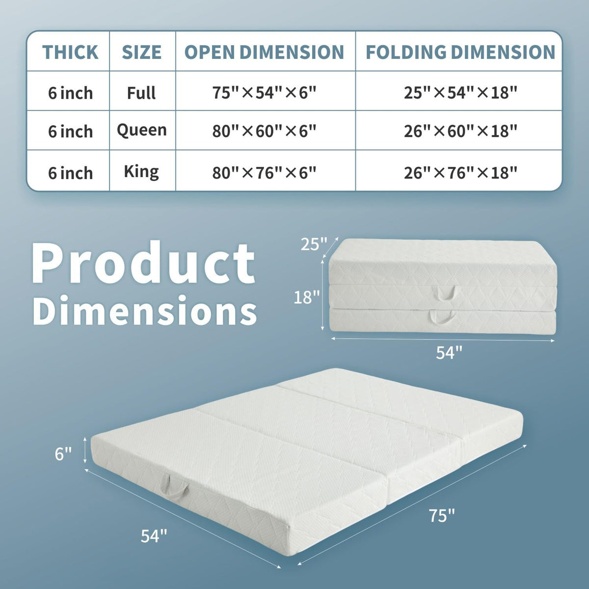 Queen Size Folding Memory Foam Tri-fold Mattress D119