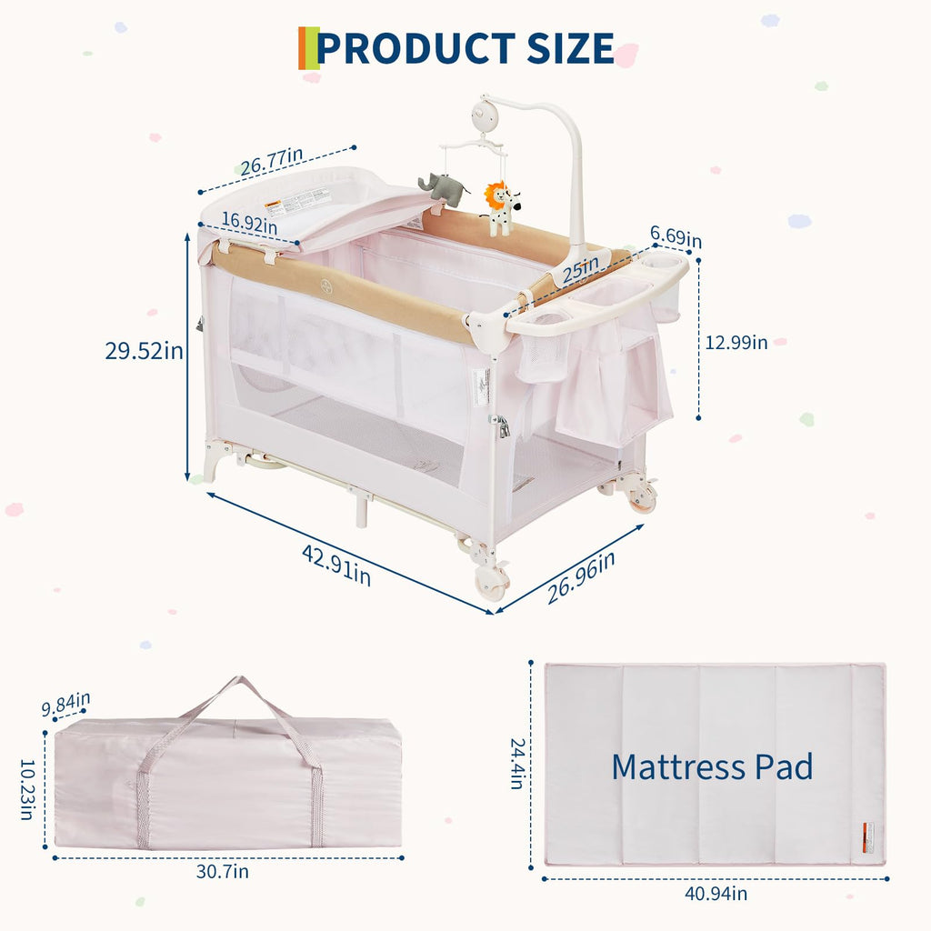 4 in 1 Pack and Play with Bassinet, Changing Table, Playpen and Carry Bag A60173