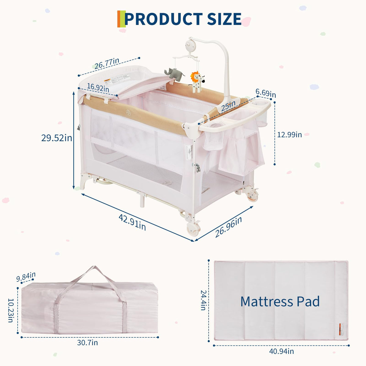 4 in 1 Pack and Play with Bassinet, Changing Table, Playpen and Carry Bag A60173