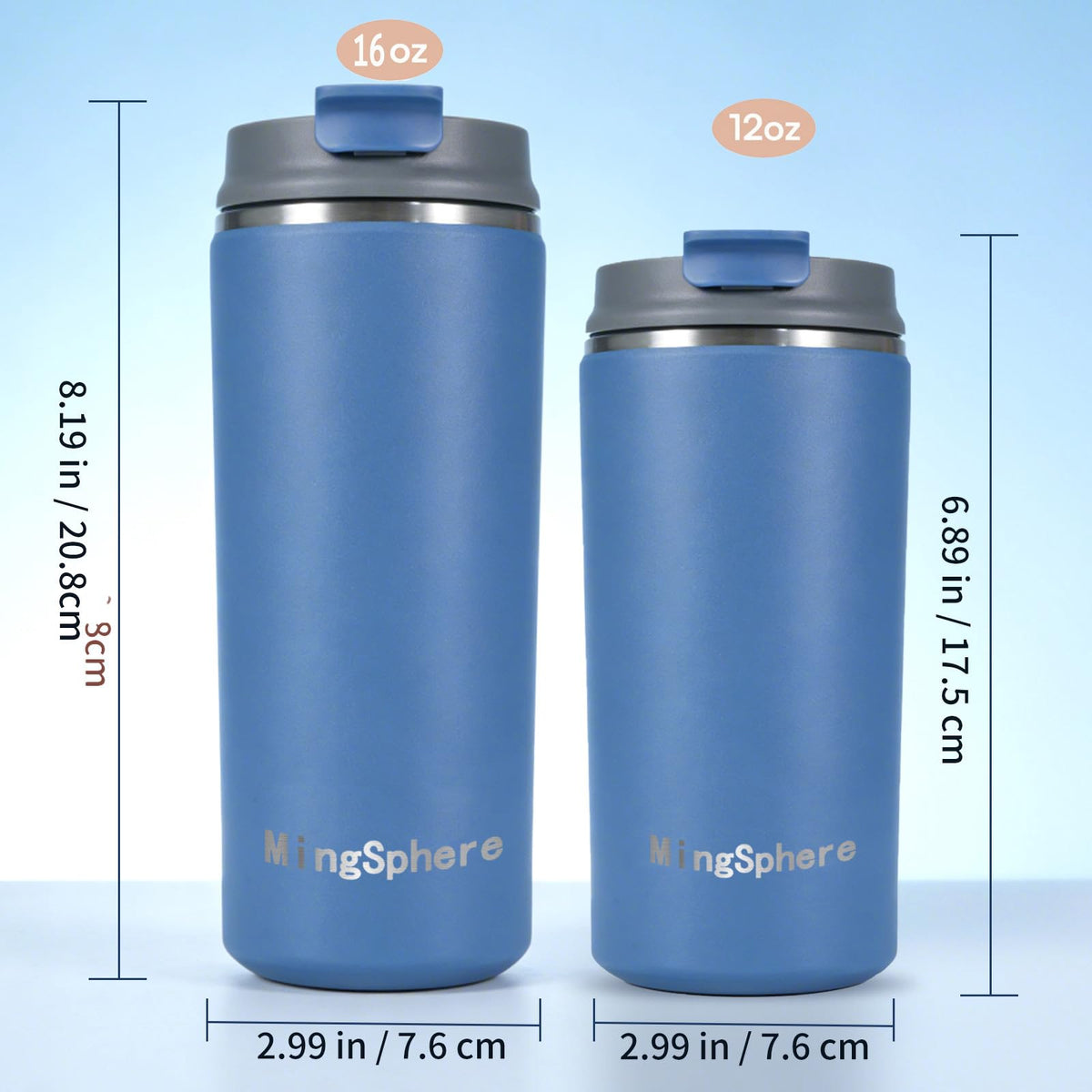 16oz Insulated Stainless Steel Coffee Cup with Flip Lid, Blue R5380