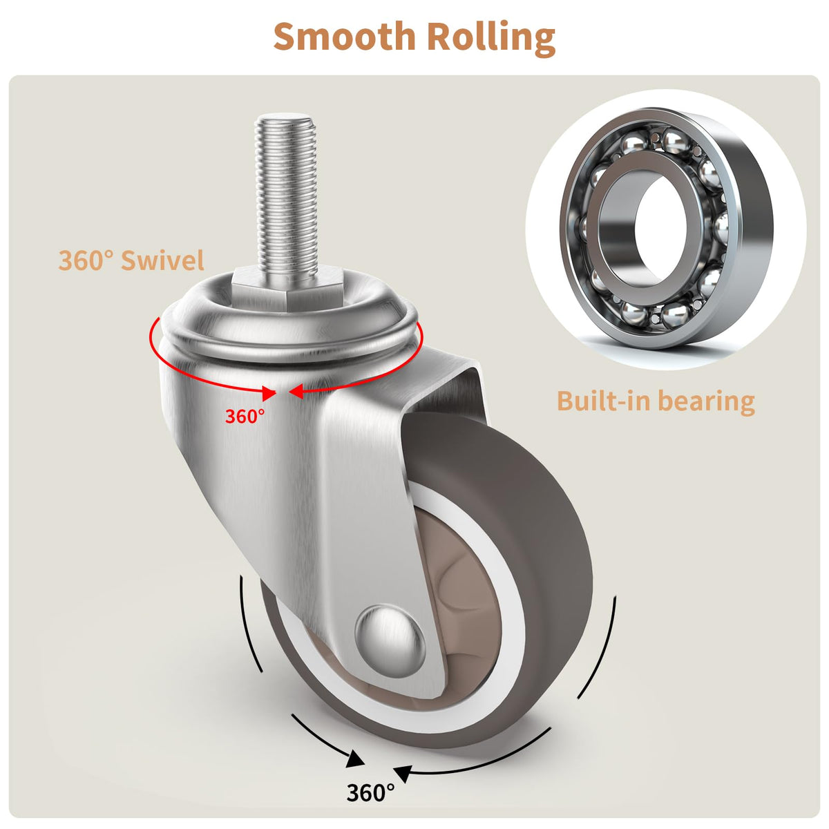 1.25" M6 Swivel Casters, 4 Pcs W137
