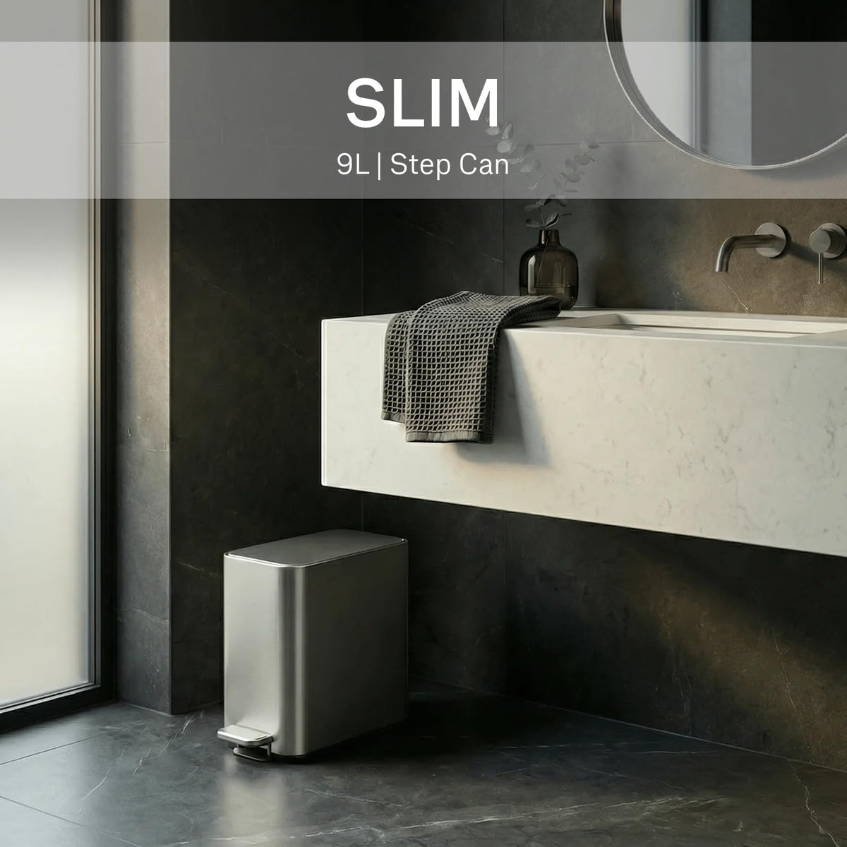 9L Brushed Stainless Steel Slim Step Trash Can S719043