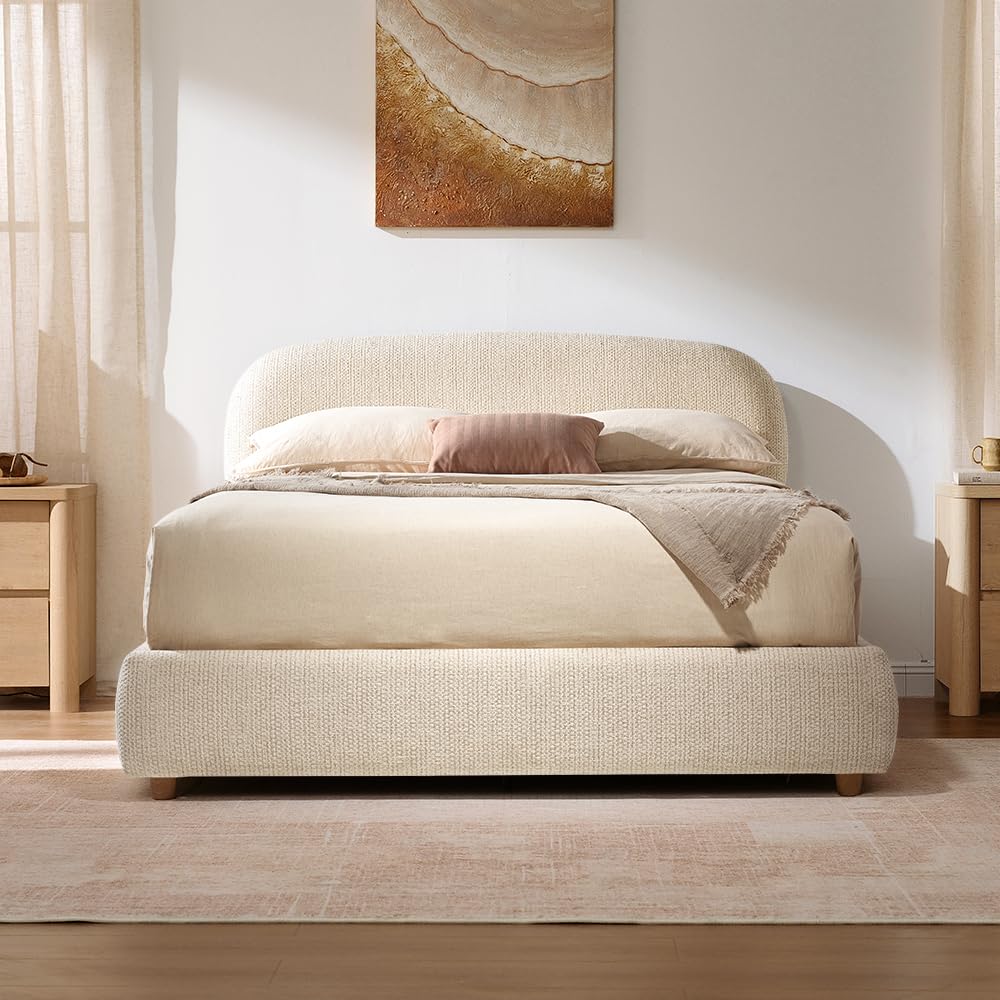 Queen Lift Up Storage Bed Frame with Adjustable Headboard, Beige P457