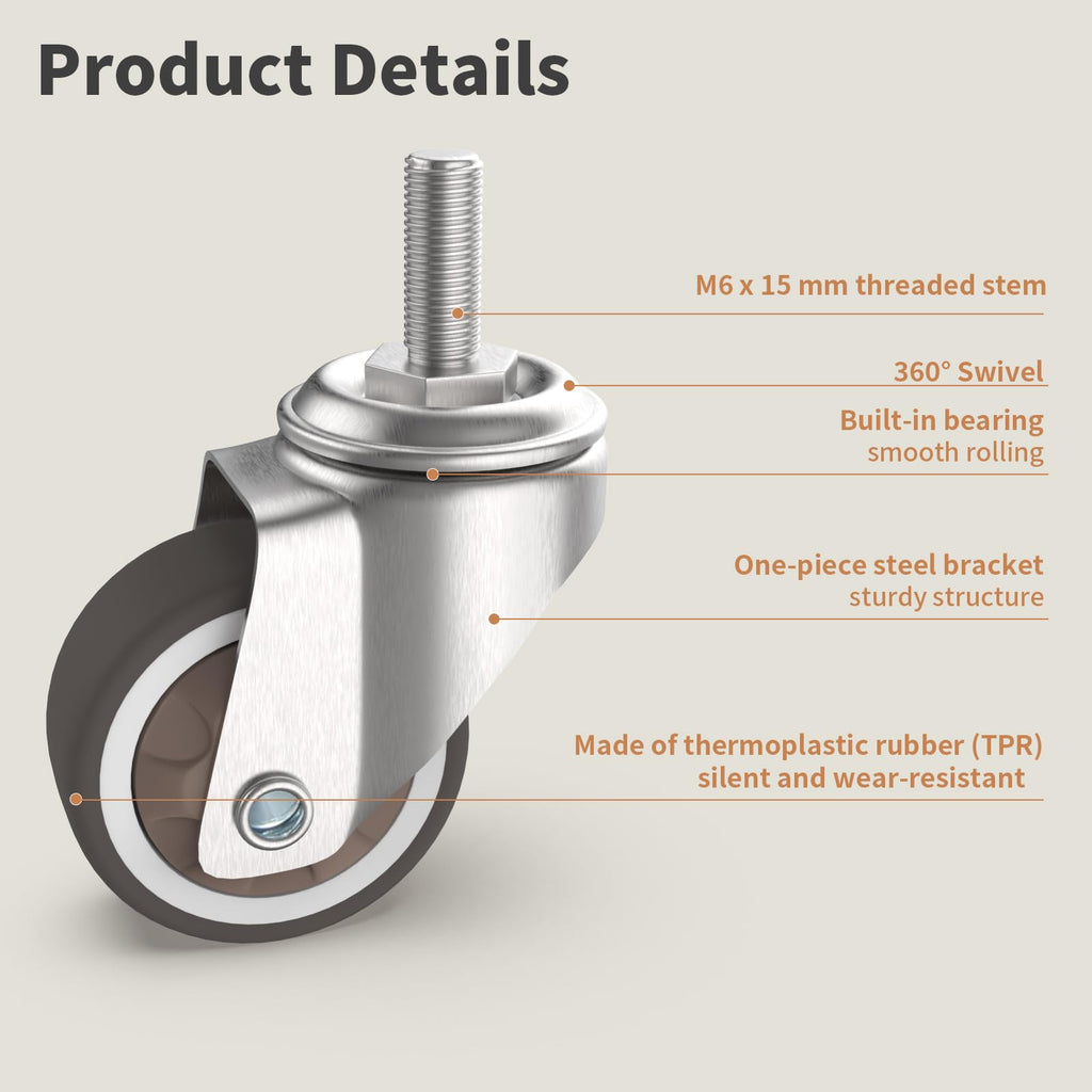 1.25" M6 Swivel Casters, 4 Pcs W137