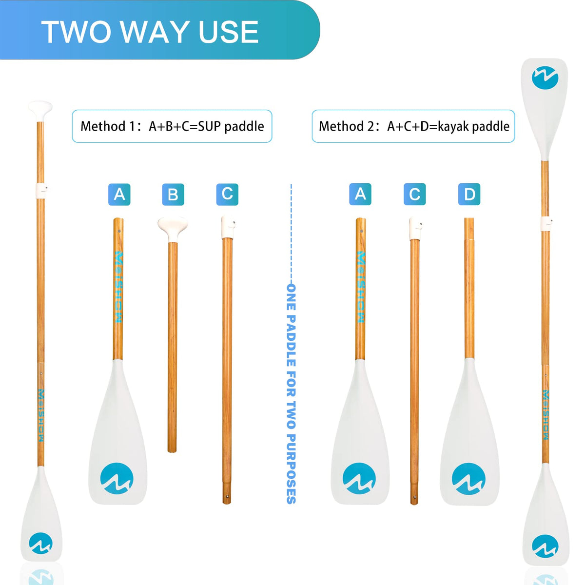 Adjustable 4-Piece Floating Aluminum SUP Paddle J1630