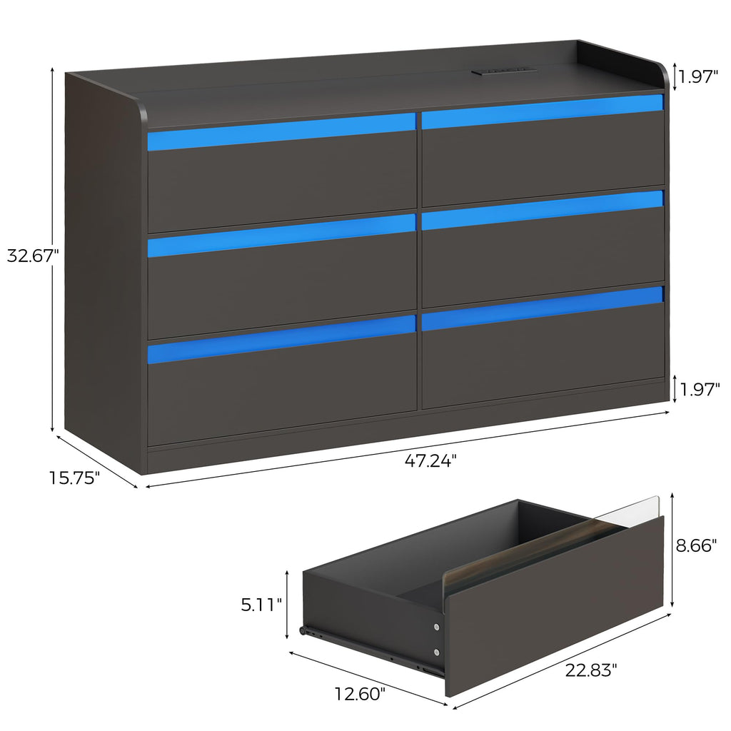 Black Dresser with Power Outlet and LED Lights C57287