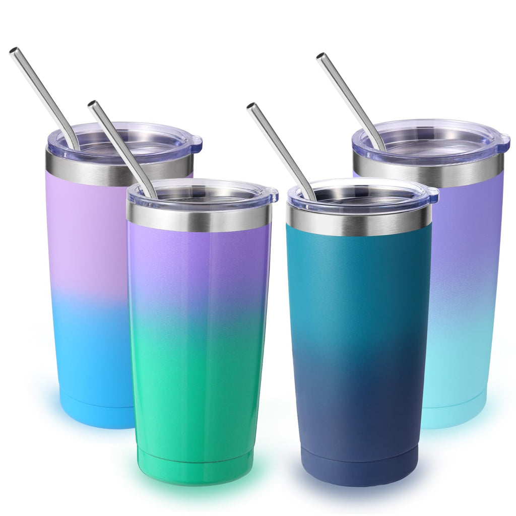 20oz Stainless Steel Insulated Tumbler with Lid and Straw 4 Pack X905357