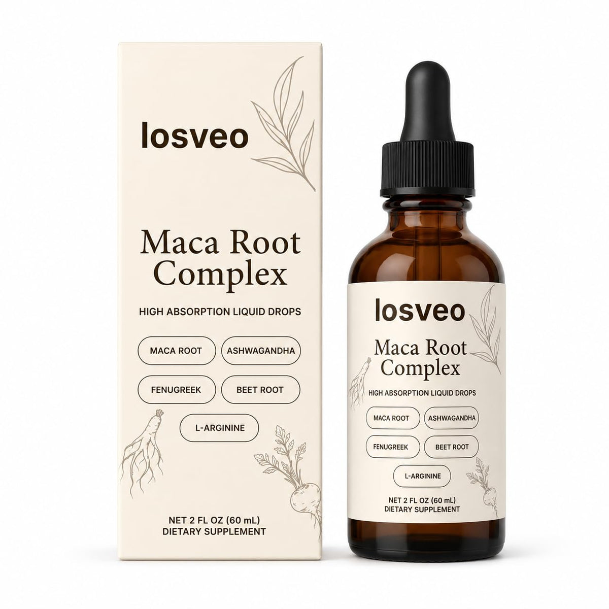 Maca Root Complex Liquid Drops with Ashwagandha, Fenugreek, Beet Root & L-Arginine, 2 Fl Oz L944682