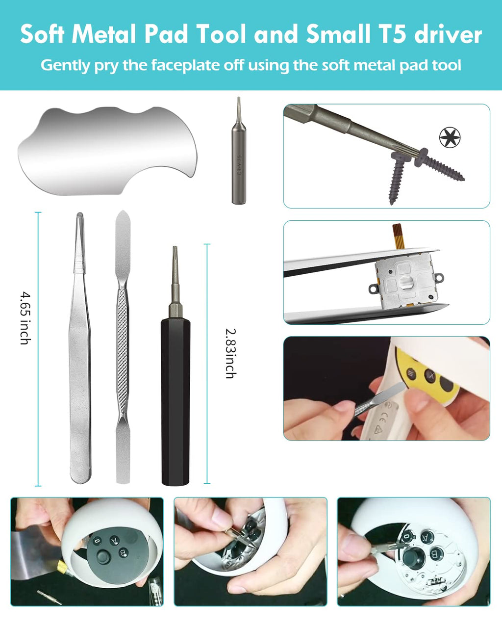 Joystick Replacement Kit for Controller, Include 2 Joysticks, T5 Screwdriver, Tweezer, Pry Tool, 4 Thumbstick Grips Q4067