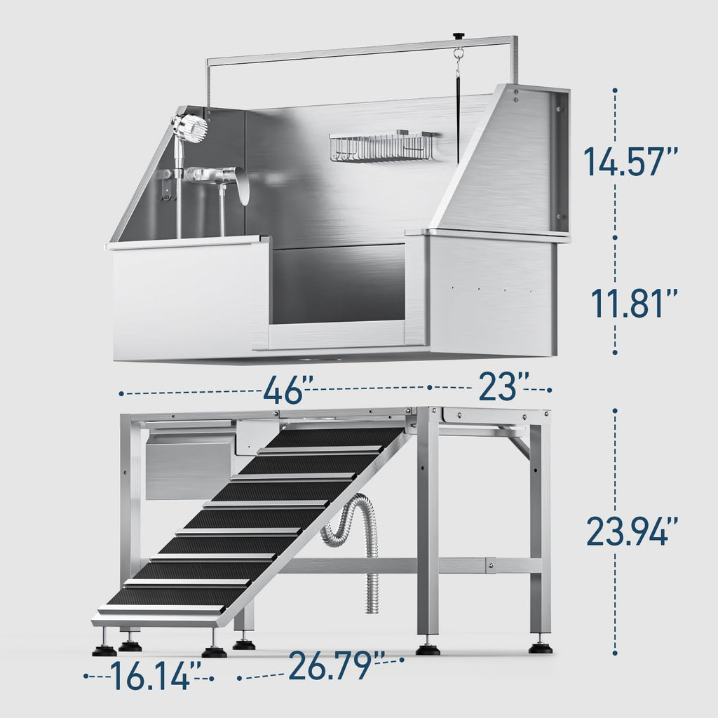 46" Stainless Steel Dog Washing Station with Storage Drawer C604