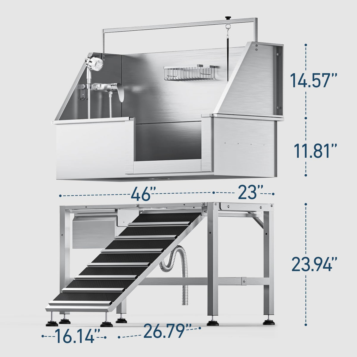 46" Stainless Steel Dog Washing Station with Storage Drawer C604