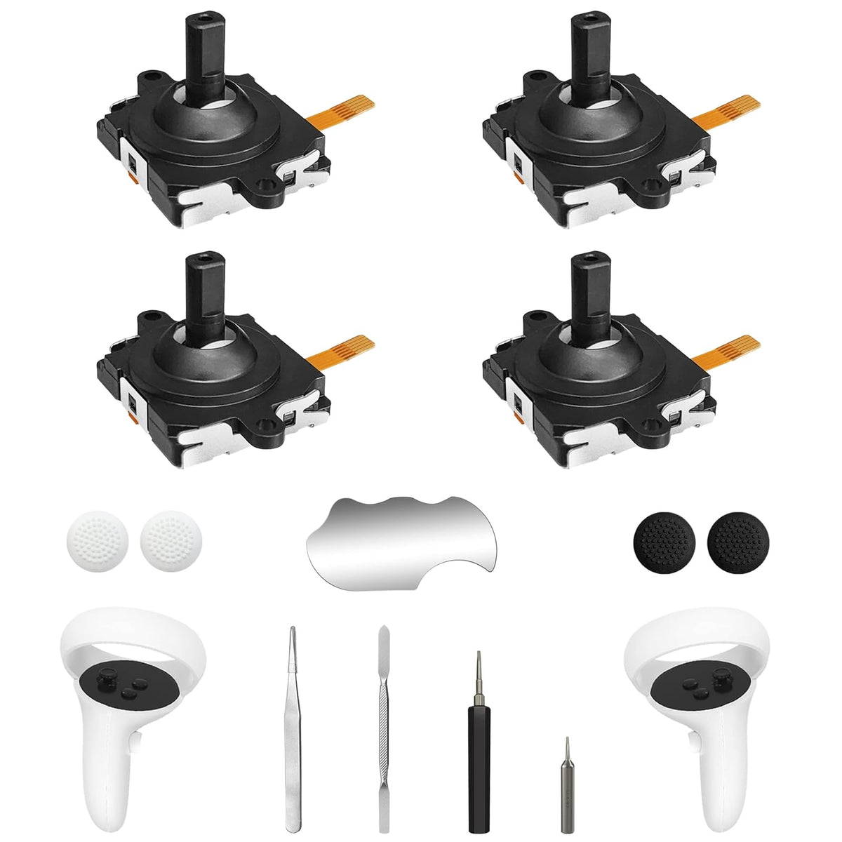Joystick Replacement Kit for Controller, Include 2 Joysticks, T5 Screwdriver, Tweezer, Pry Tool, 4 Thumbstick Grips Q4067