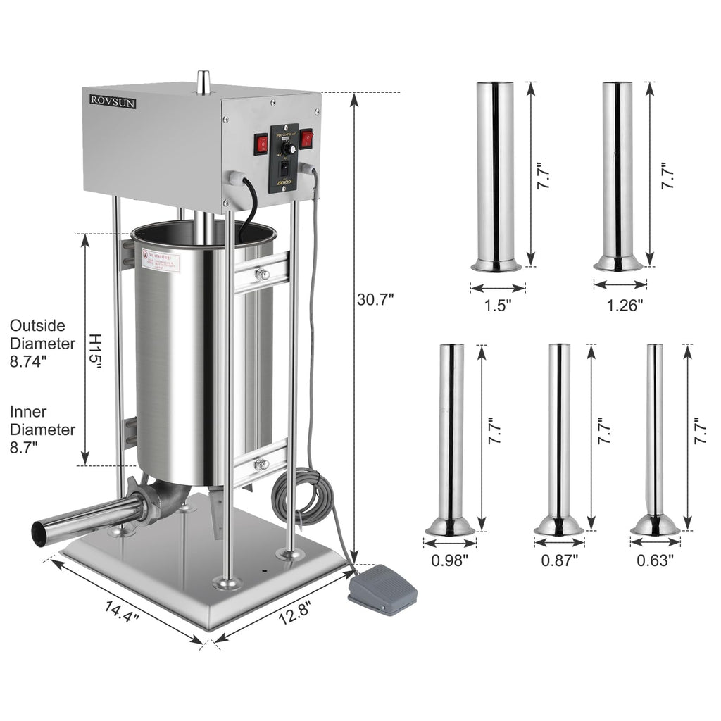 15L Electric Stainless Steel Sausage Stuffer with 5 Stuffing Tubes D599036