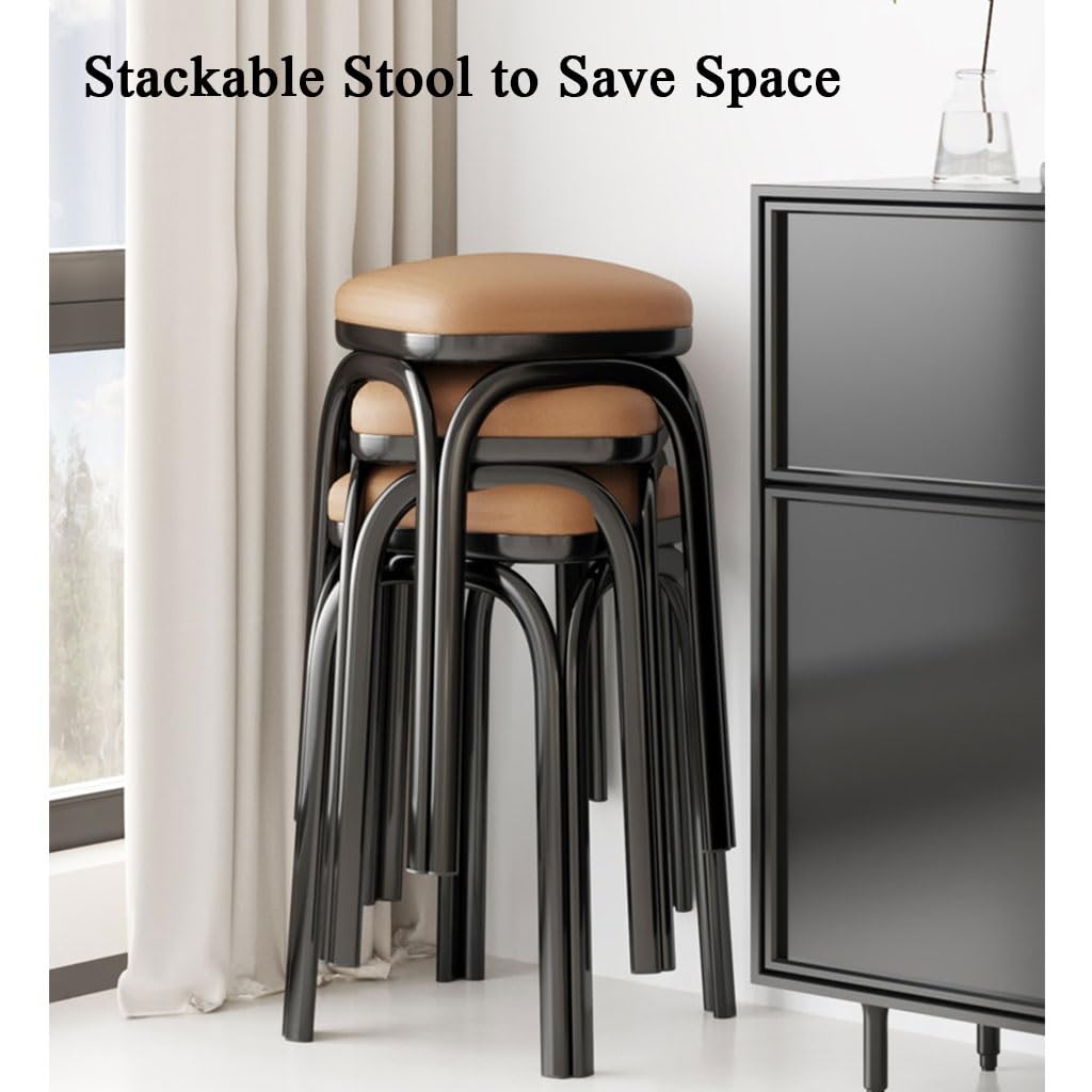 Light Grey Square Stacking Stools with Steel Legs C156