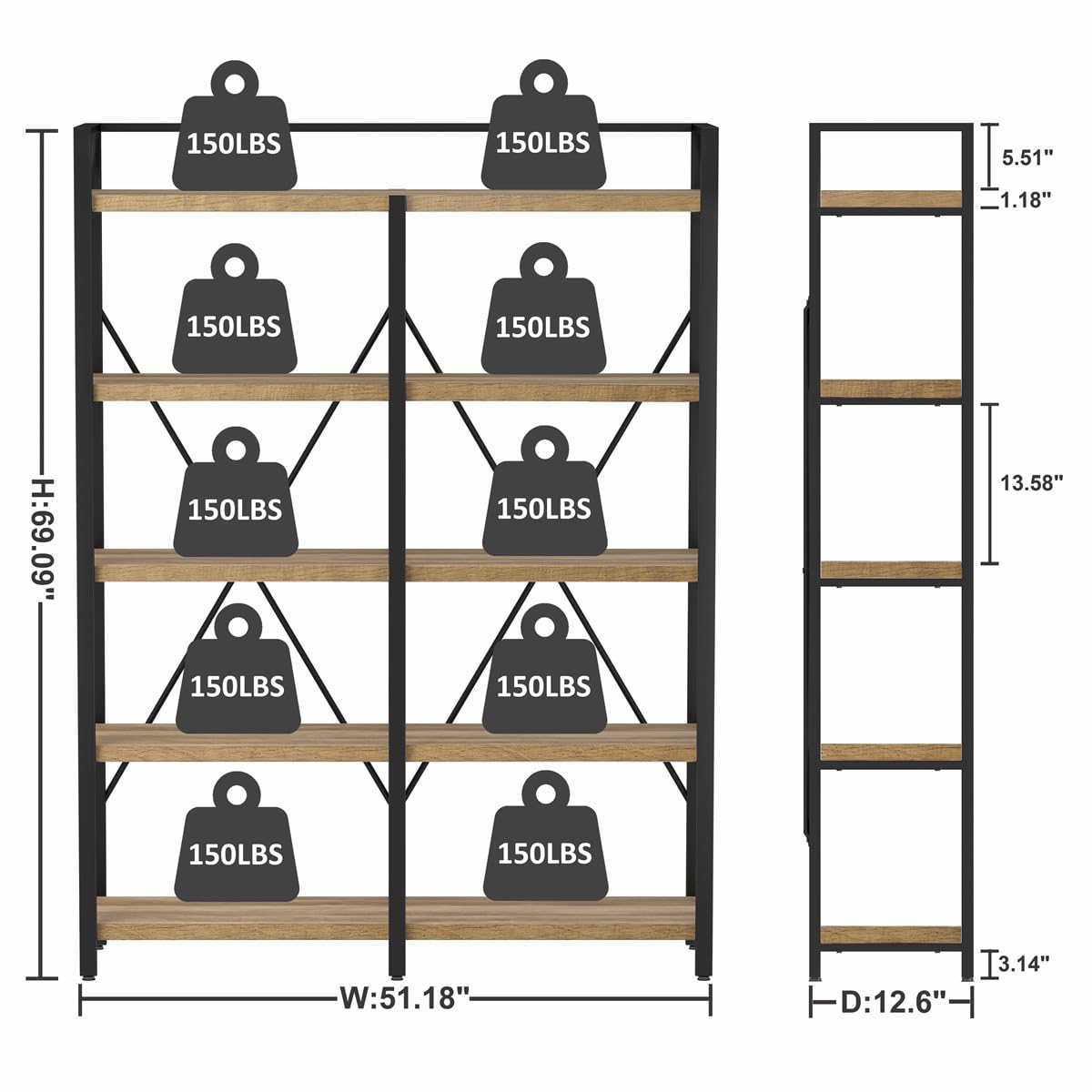 5 Tier Wood and Metal Bookshelf T199947