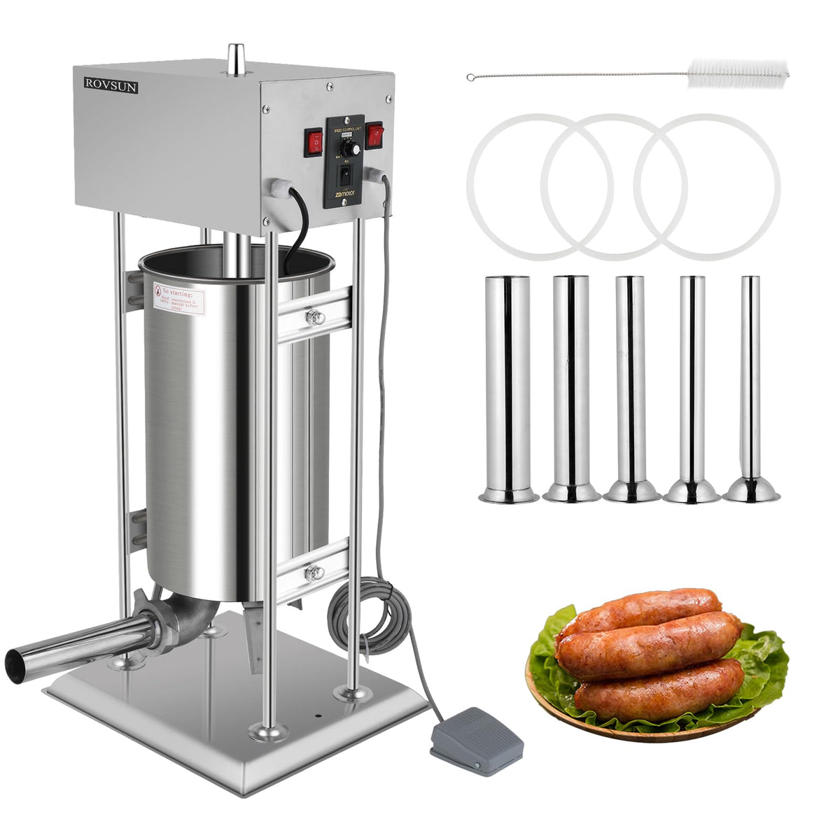 15L Electric Stainless Steel Sausage Stuffer with 5 Stuffing Tubes D599036