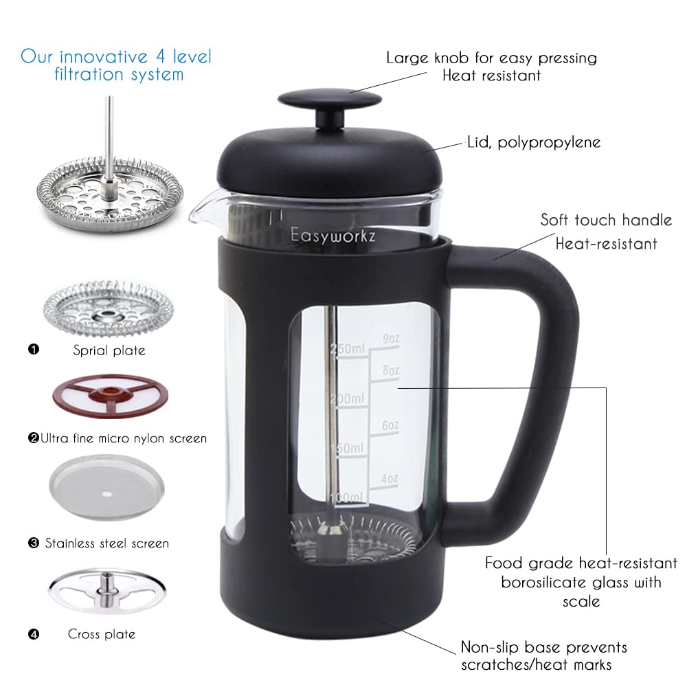 French Press 12 oz, Stainless Steel Espresso Cup 2pcs Set Double Wall Insulated 5 oz Z181347