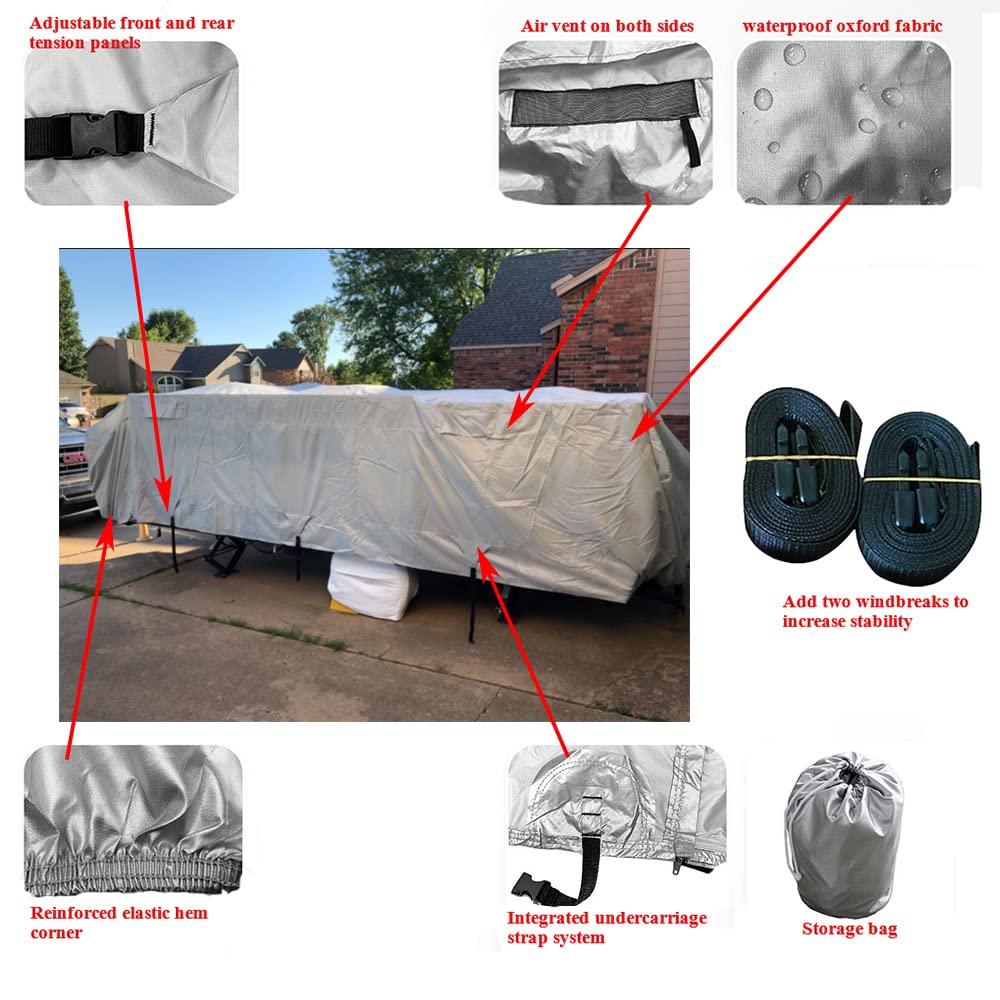 Folding Camper Travel Trailer RV Cover Waterproof 500D Oxford 14'-16' Q906763