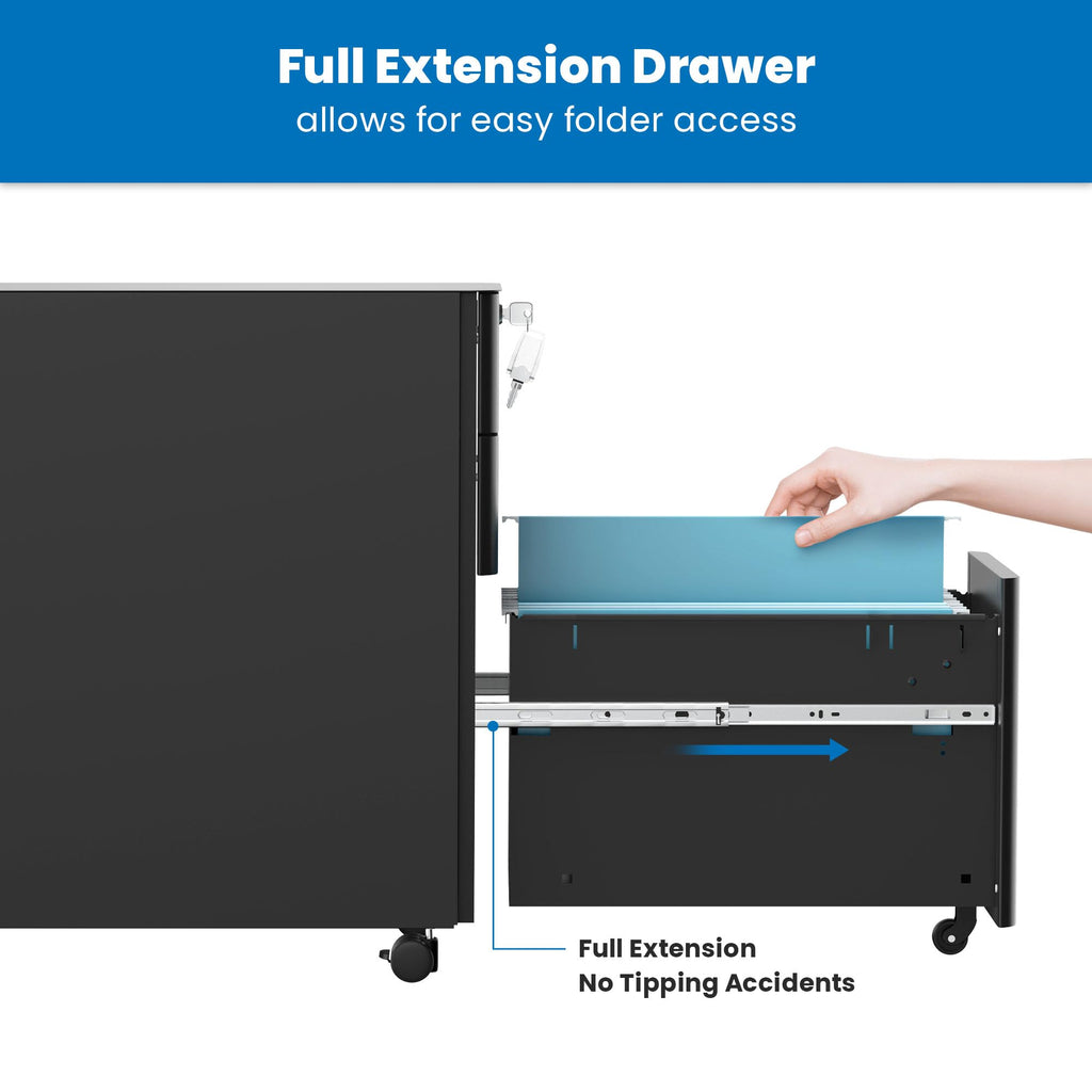 Black 3 Drawer Rolling File Cabinet with Lock M537