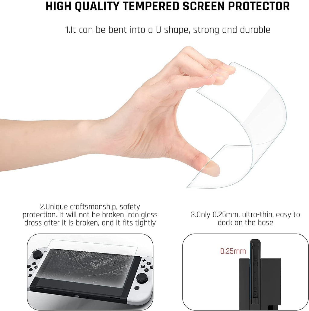 Purple Case for Nintendo Switch OLED Model with Screen Protector and 4 Thumb Grip Caps D78996