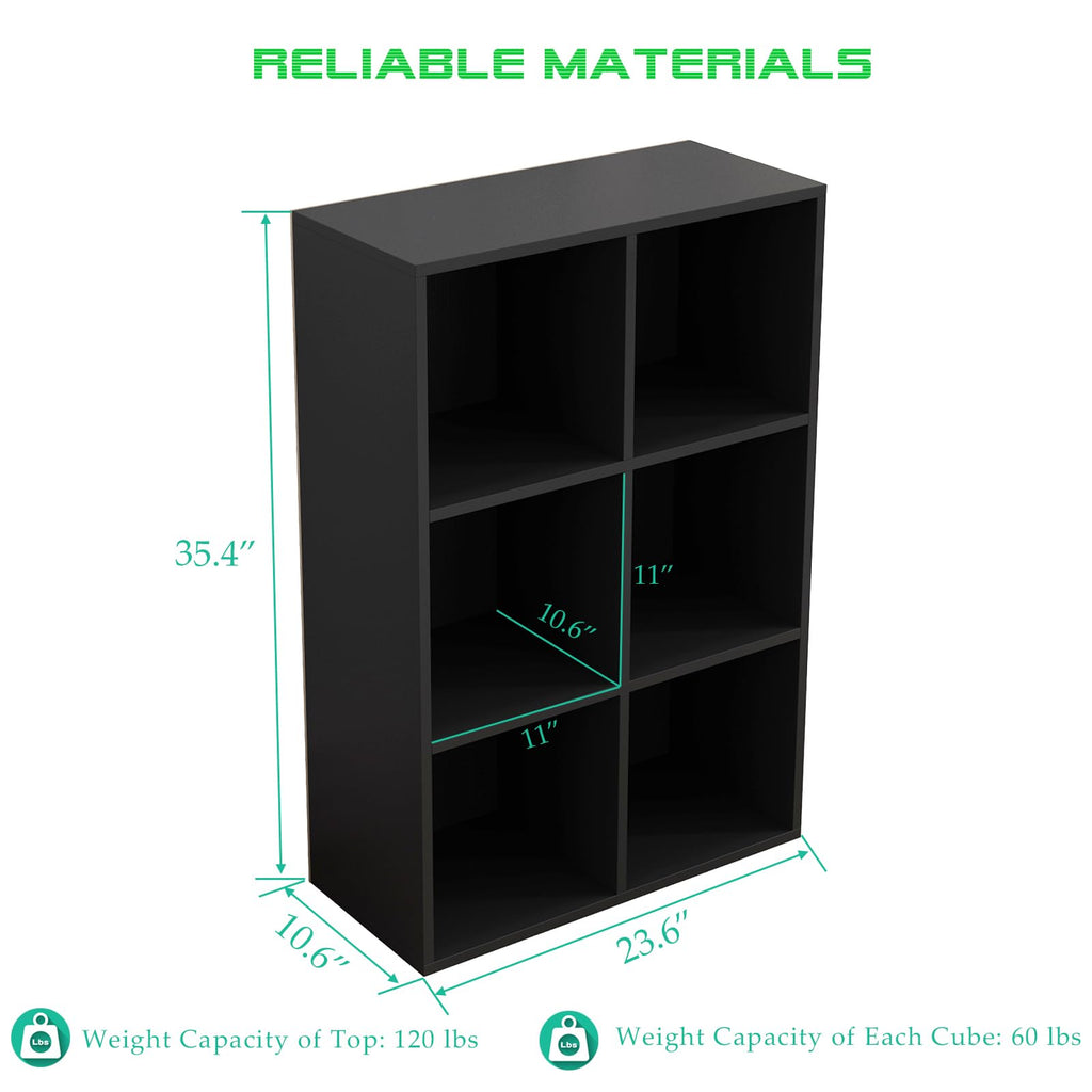 Black 6-Cube Storage Shelf Bookcase G3915