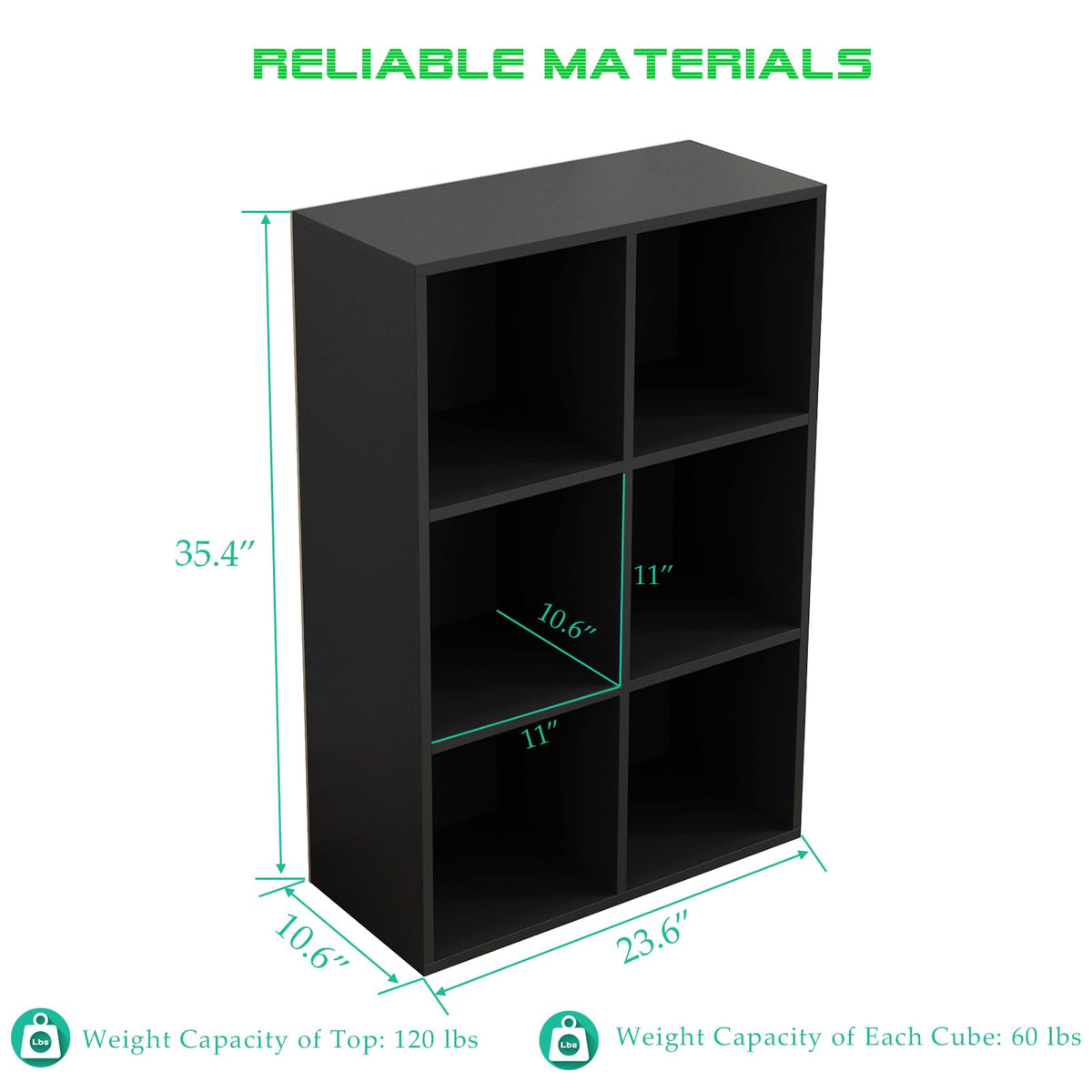 Black 6-Cube Storage Shelf Bookcase G3915