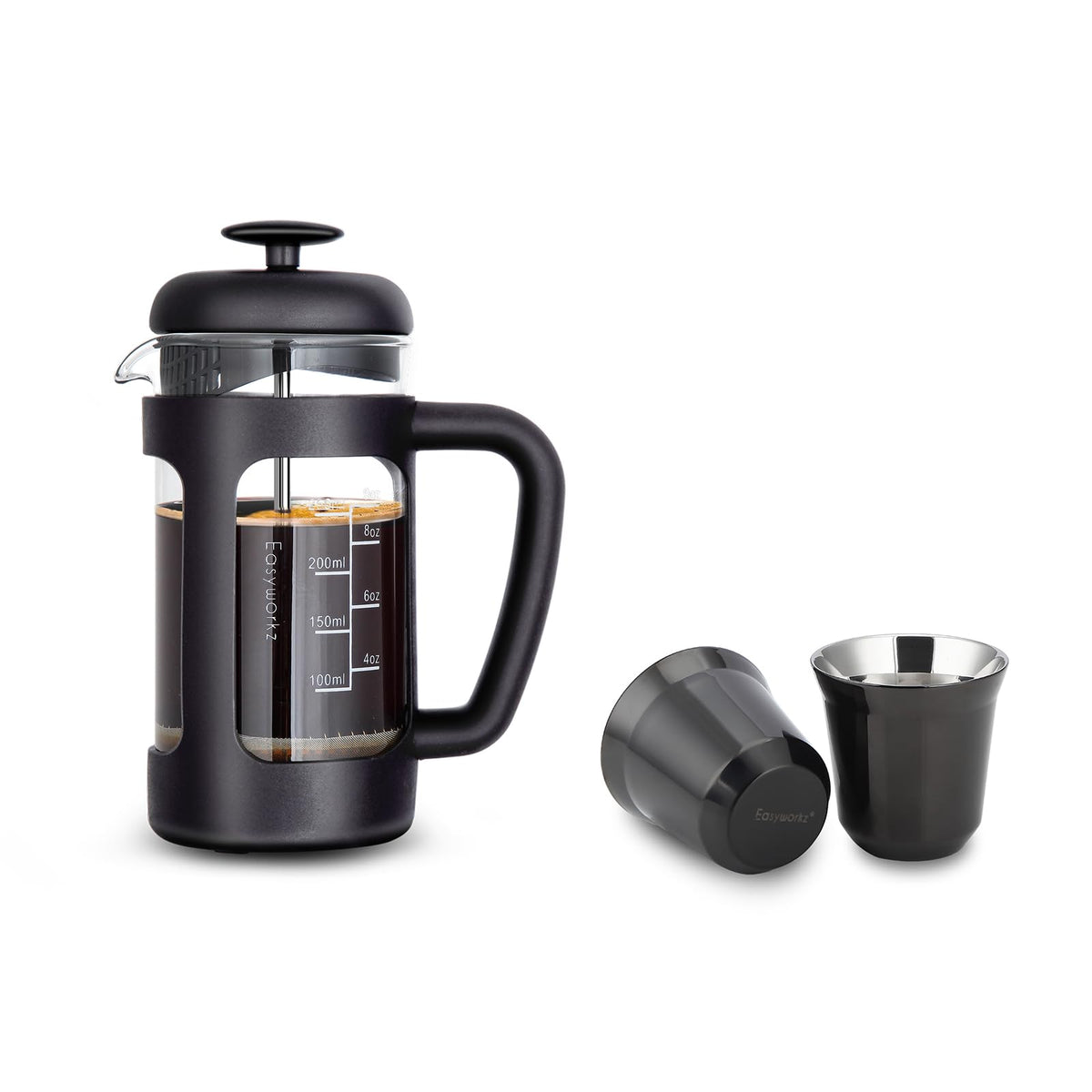 French Press 12 oz, Stainless Steel Espresso Cup 2pcs Set Double Wall Insulated 5 oz Z181347
