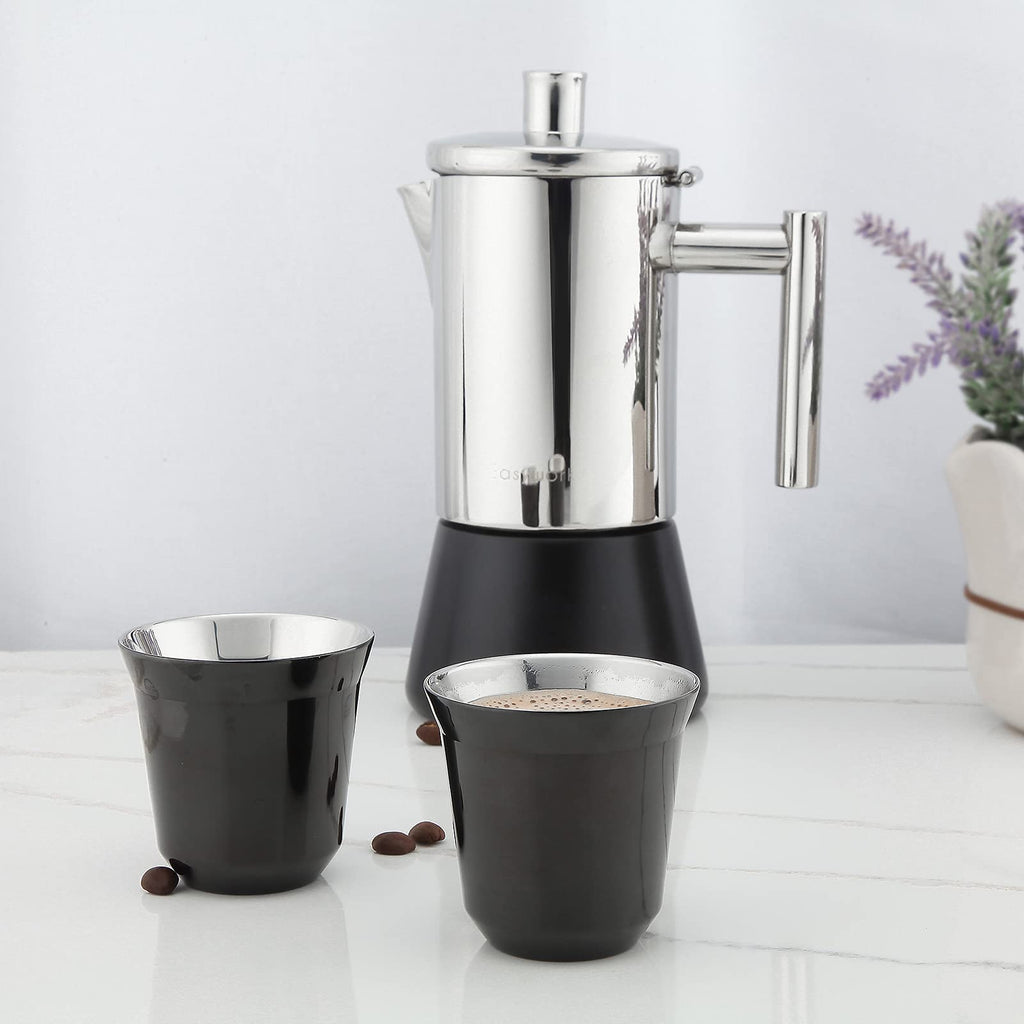 French Press 12 oz, Stainless Steel Espresso Cup 2pcs Set Double Wall Insulated 5 oz Z181347
