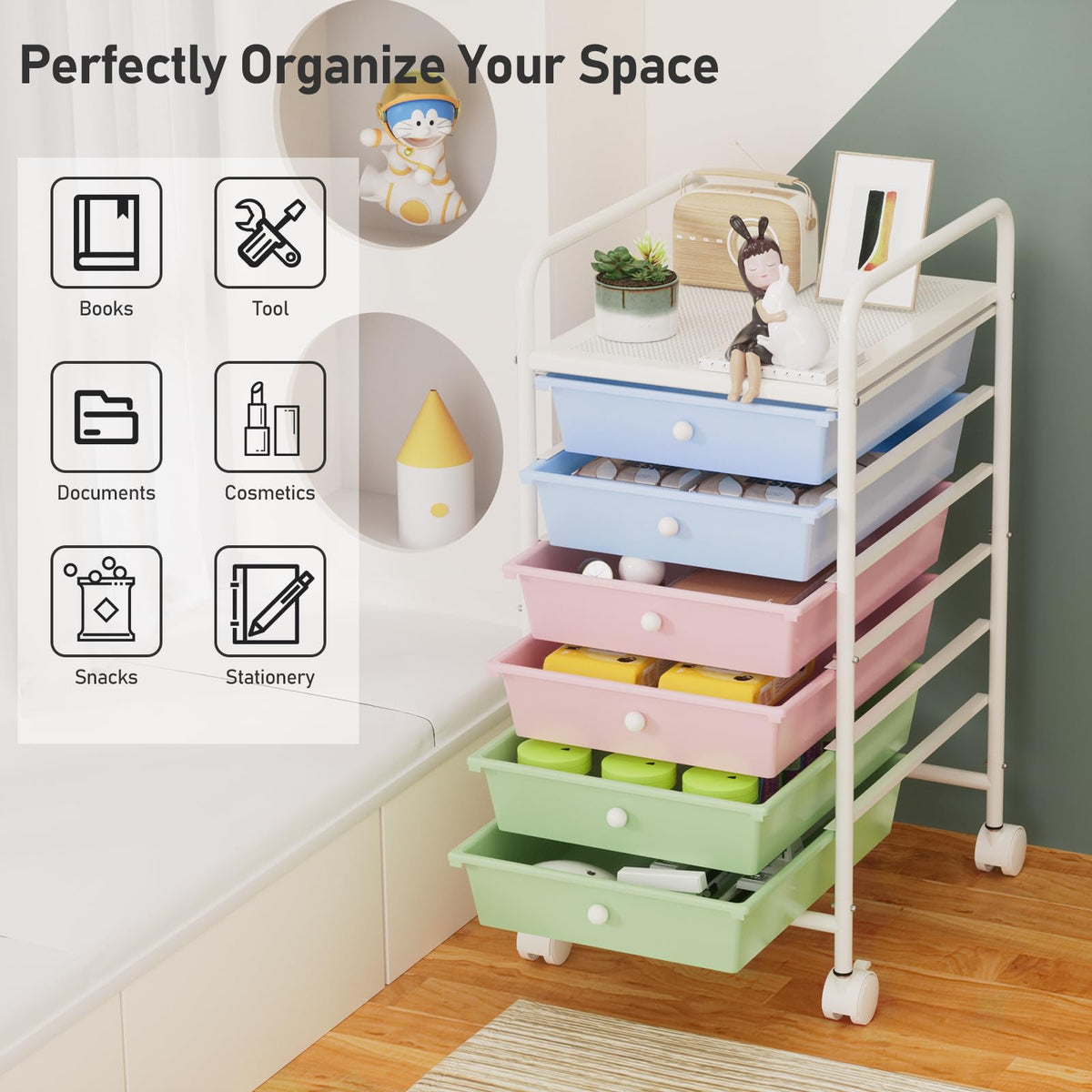 6-Tier Rolling Utility Cart with 6 Drawers K129212