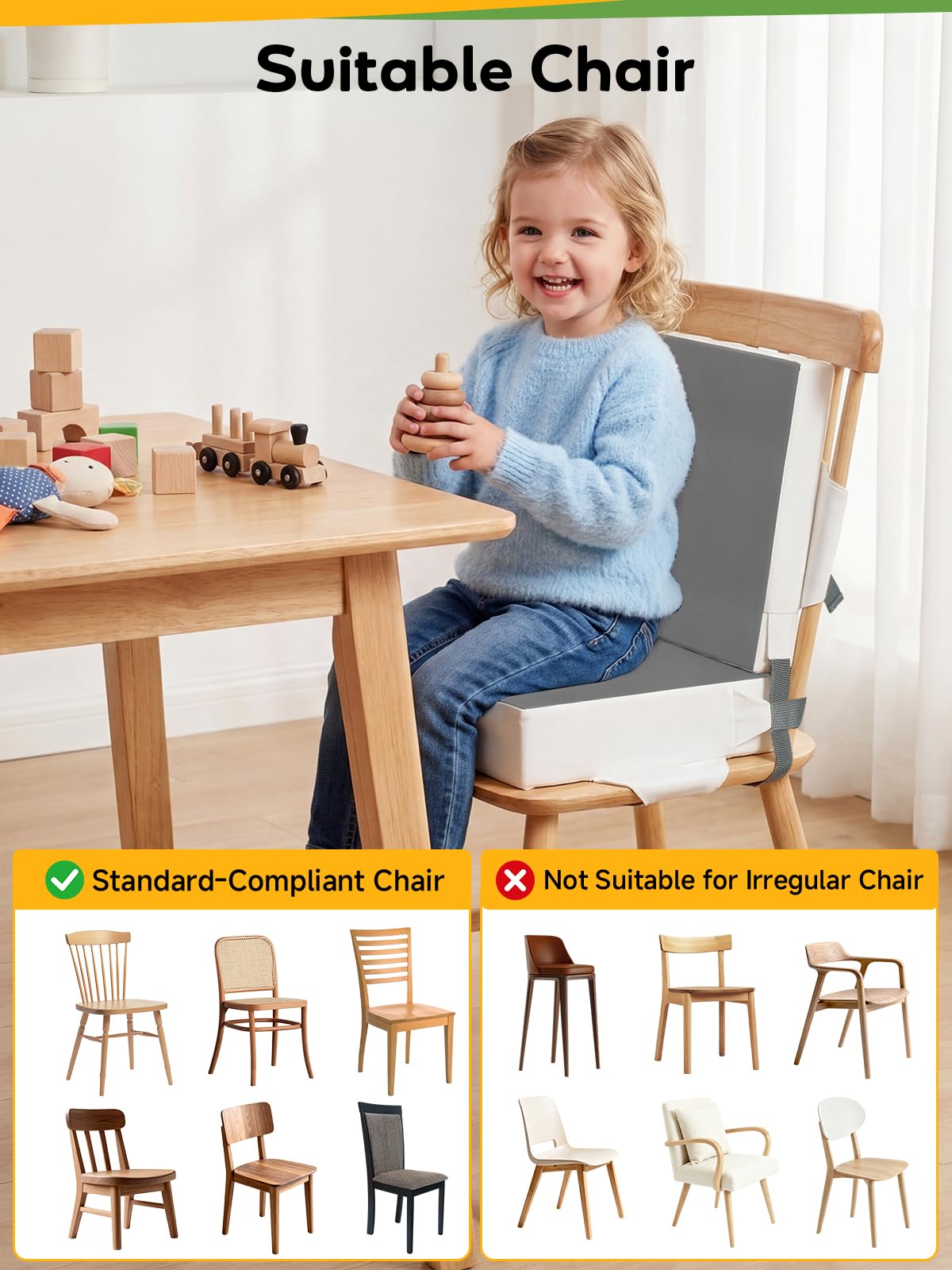 Grey Toddler Booster Seat for Kitchen Chair H694089
