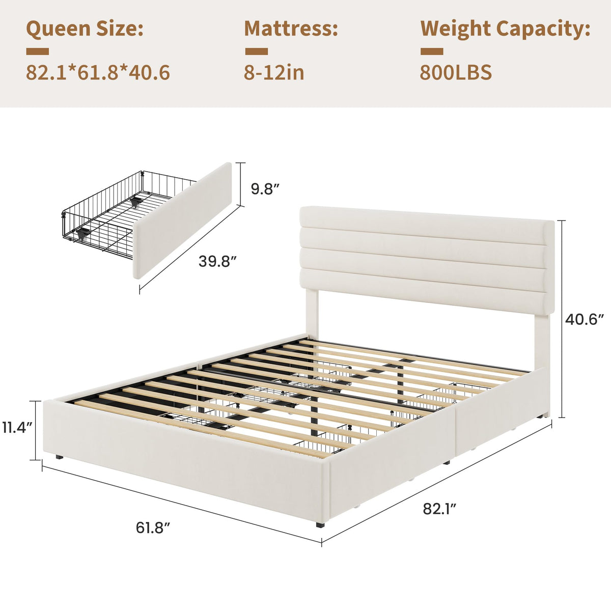 Queen Size Velvet Upholstered Storage Bed with 4 Drawers U859545