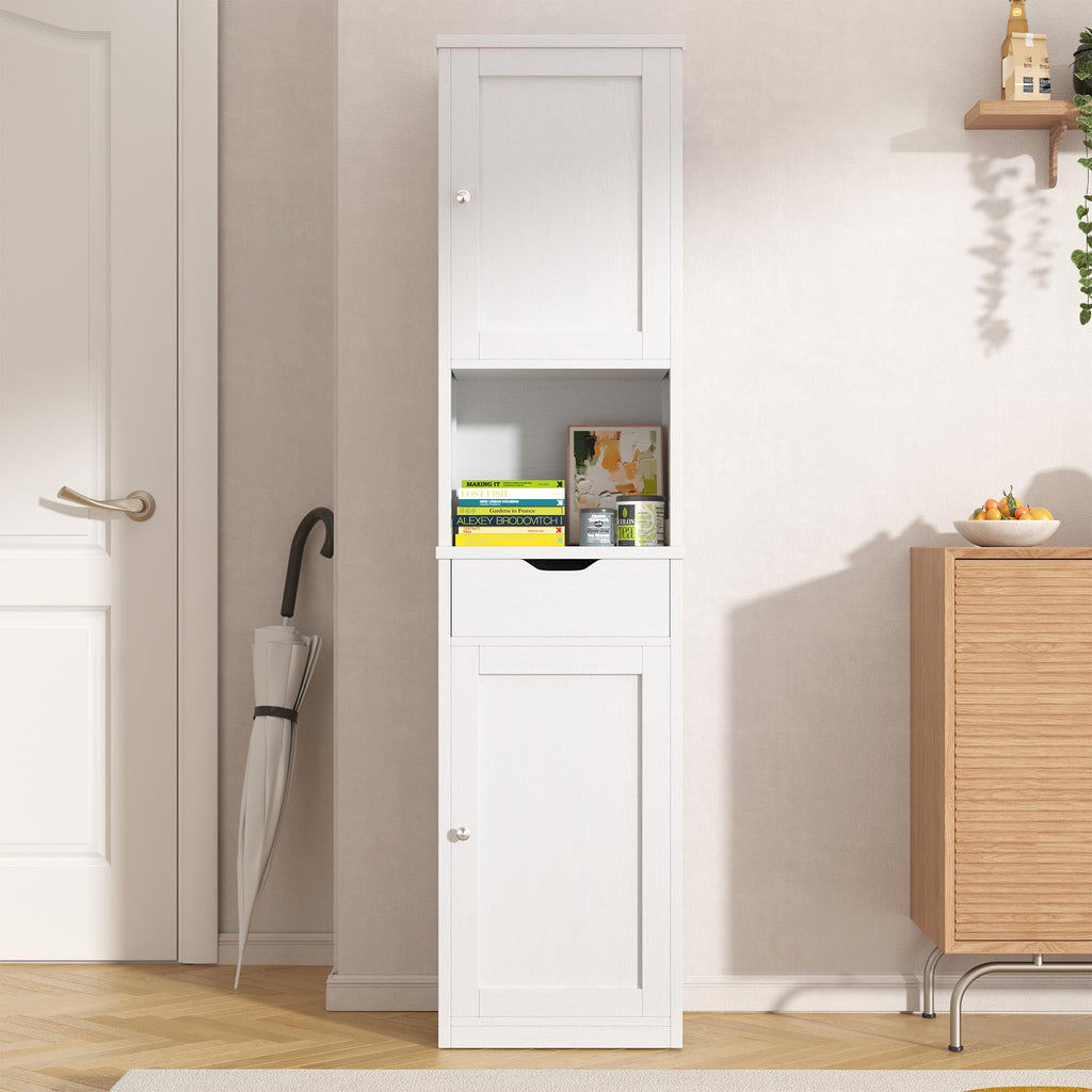 Tall Narrow Bathroom Storage Cabinet with Adjustable Shelves, White E1333