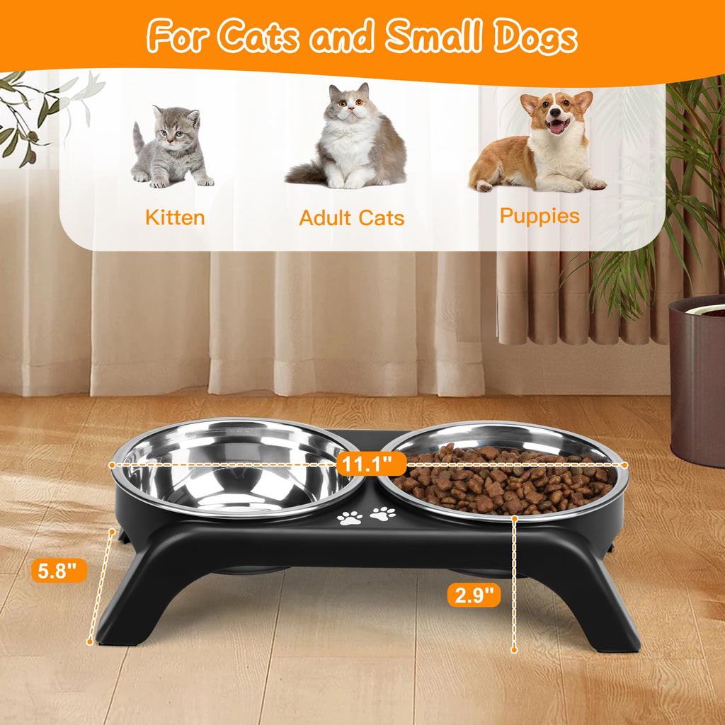 Elevated Dog Bowls with 5” Stainless Steel Bowls Black U2893