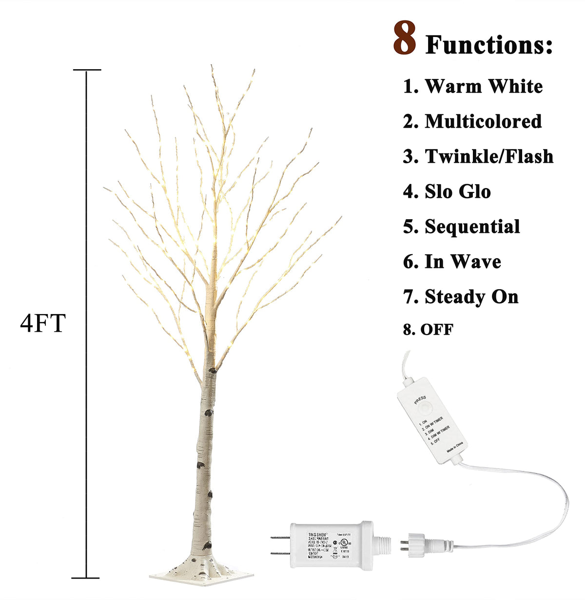4FT Lighted Twig Birch Tree with 200 LED Lights E891