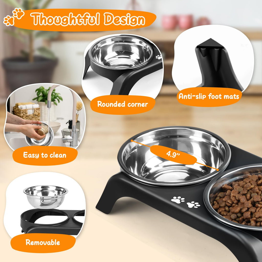Elevated Dog Bowls with 5” Stainless Steel Bowls Black U2893